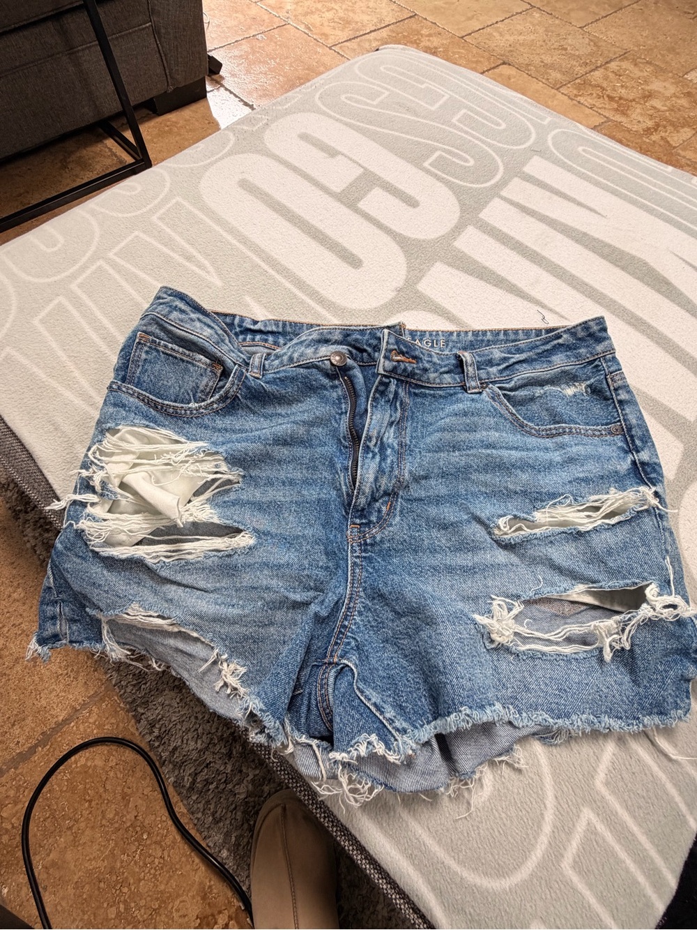 American Eagle Outfitters Distressed Medium Blue Denim Shorts